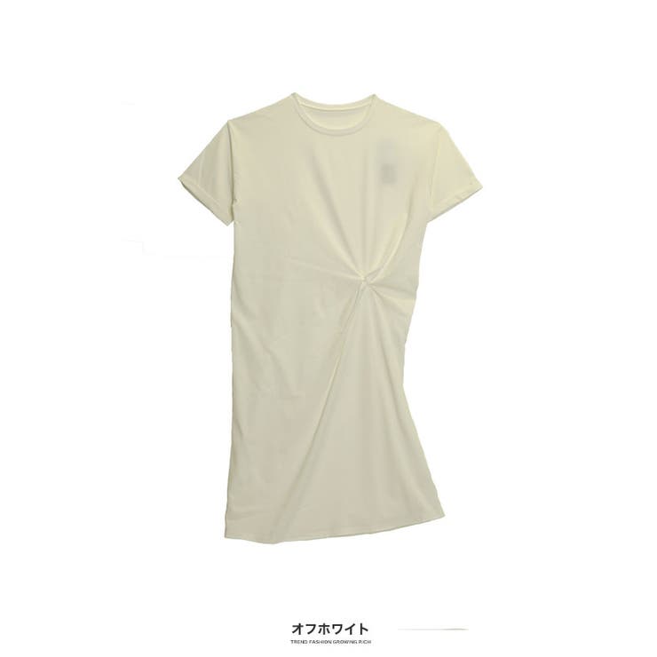 オフホワイト | [ワンピース]ツイストアシンメトリーＴシャツワンピース[190721][らくちん… | Growing Rich