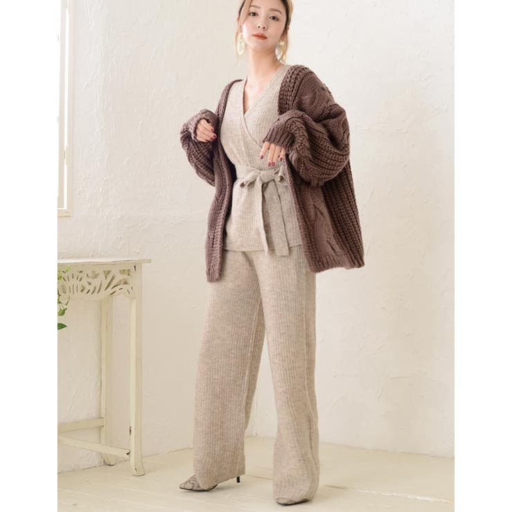 ベージュ | リブニットストレートパンツ | Growing Rich