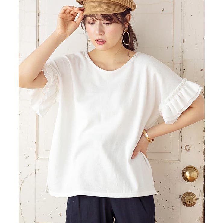 フリル袖 Tシャツ 半袖[品番：GW000003688]｜Growing Rich