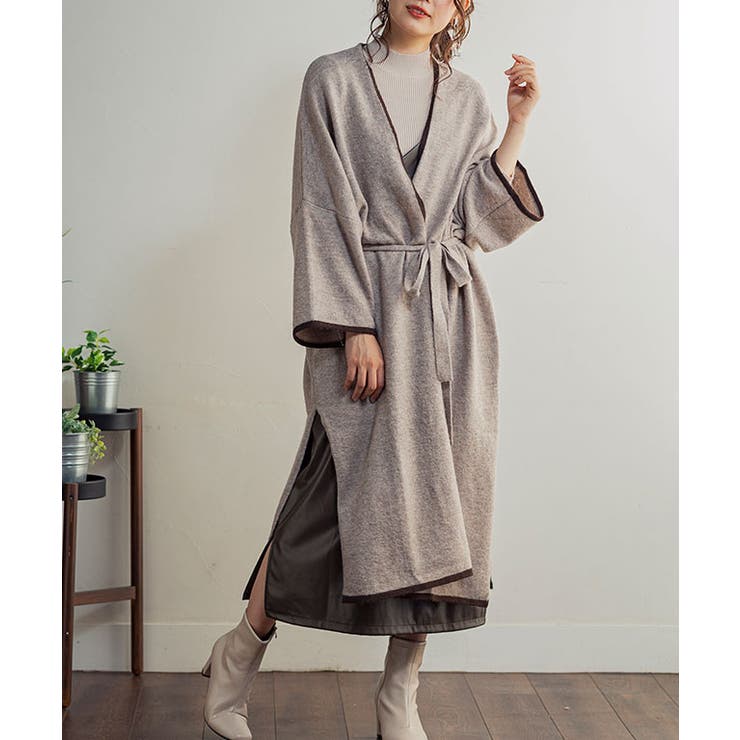 ベージュ | トップス 羽織り ロング | Growing Rich