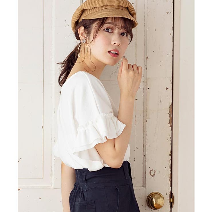 フリル袖 Tシャツ 半袖[品番：GW000003688]｜Growing Rich