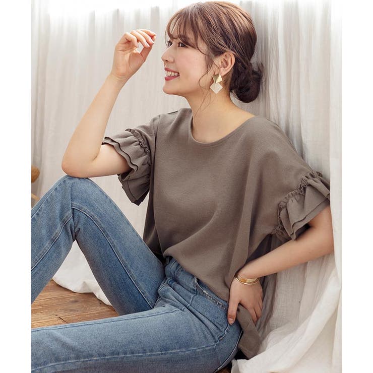 フリル袖 Tシャツ 半袖[品番：GW000003688]｜Growing Rich