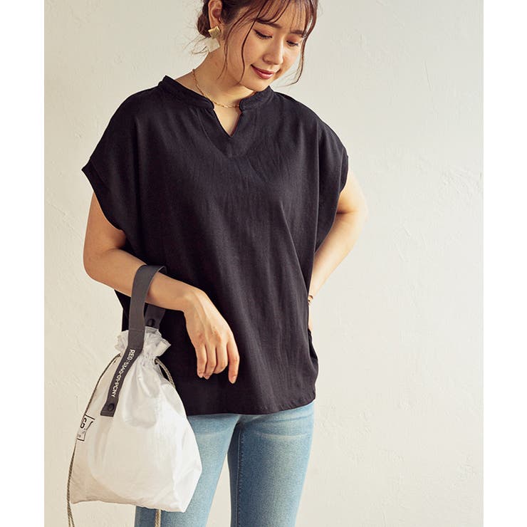 ブラック | キーネックドルマンスリーブカットソー レディース トップス | Growing Rich