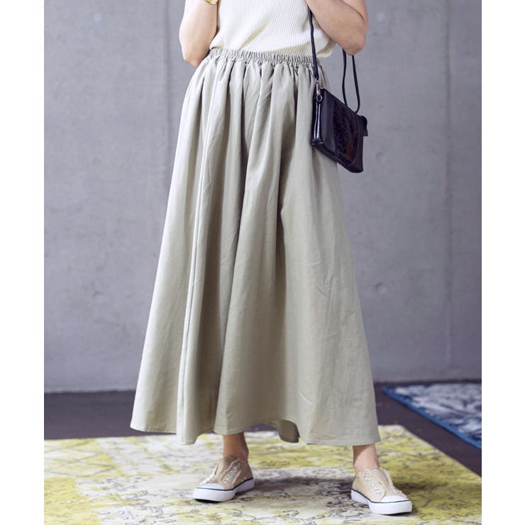 ライトグリーン | ギャザースカート コットンリネン スカート | Growing Rich