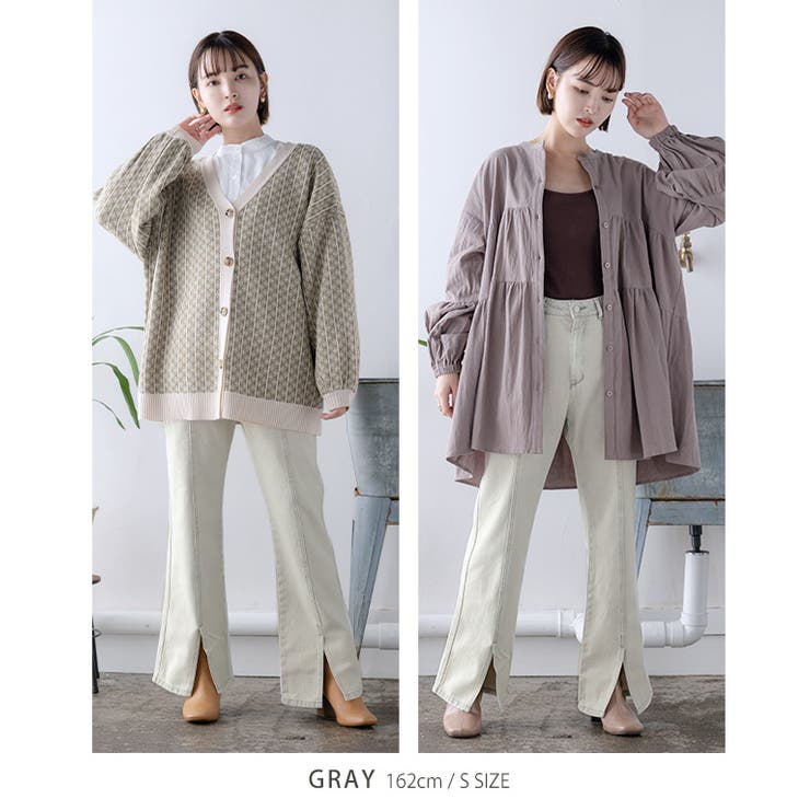 デニムフレアフロントスリットパンツ S M[品番：GW000004134