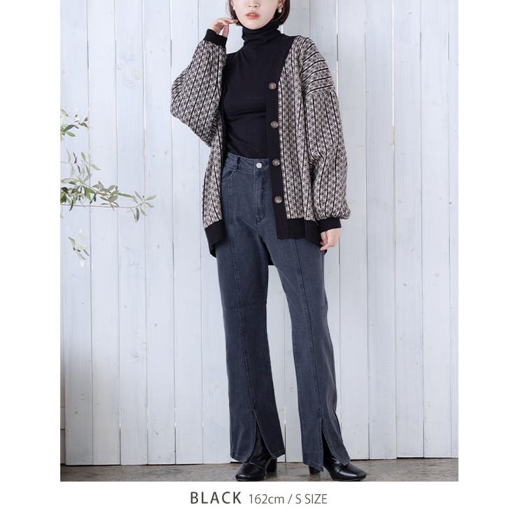 デニムフレアフロントスリットパンツ S M[品番：GW000004134