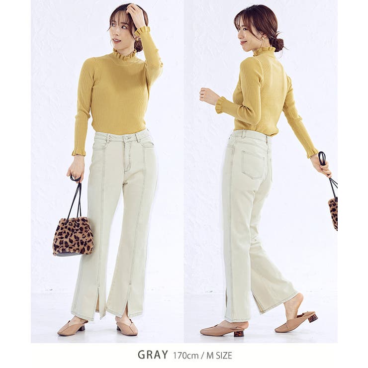 デニムフレアフロントスリットパンツ S M | Growing Rich | 詳細画像9 