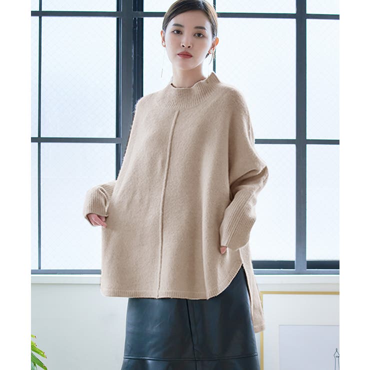 ベージュ | ラウンドカットモックネックニット ニット レディース | Growing Rich
