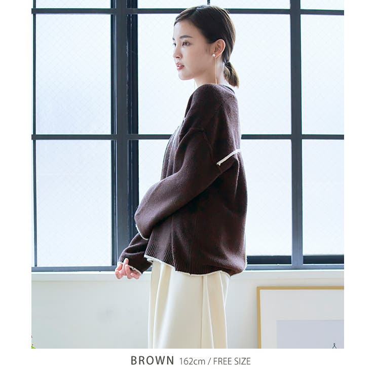 配色パイピングＶネックニット トップス ニット | Growing Rich | 詳細画像12 