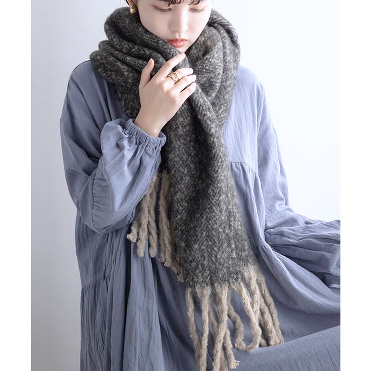 ツイード柄ボリュームマフラー レディース ツイード[品番：GW000004171