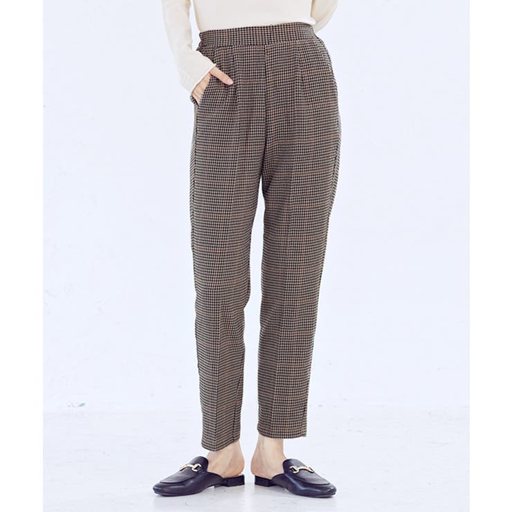 ブラウン | チェック柄センタープレステーパードパンツ パンツ テーパードパンツ | Growing Rich