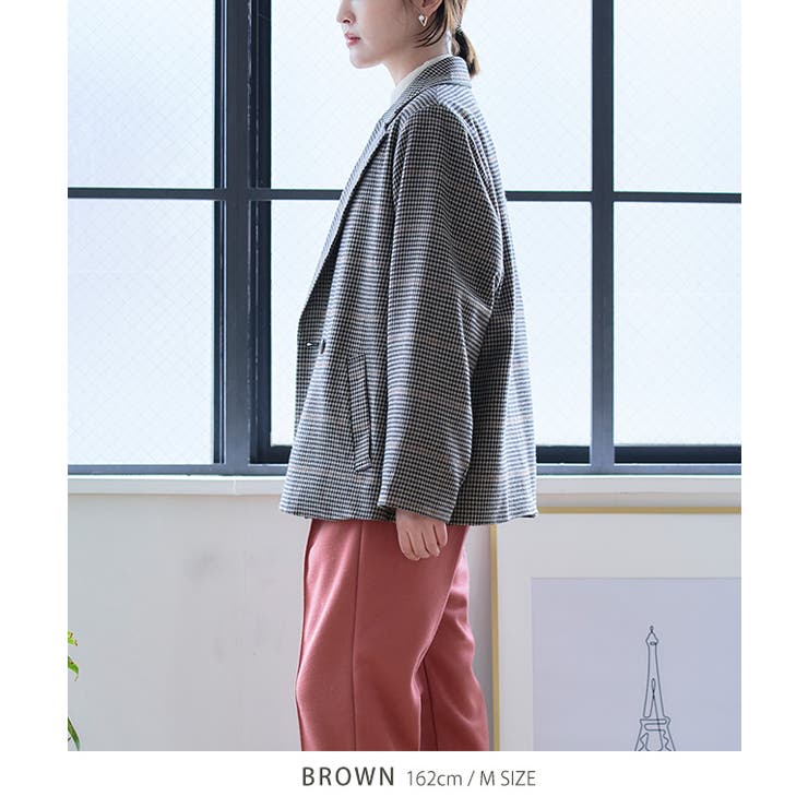 【12月スーパーSALE 15％OFF】 チェック柄テーラードジャケット ジャケット レディース[品番 XLサイズ以上