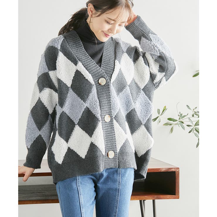 楽天市場】【店内全品10%OFF】アーガイルニットカーディガン
