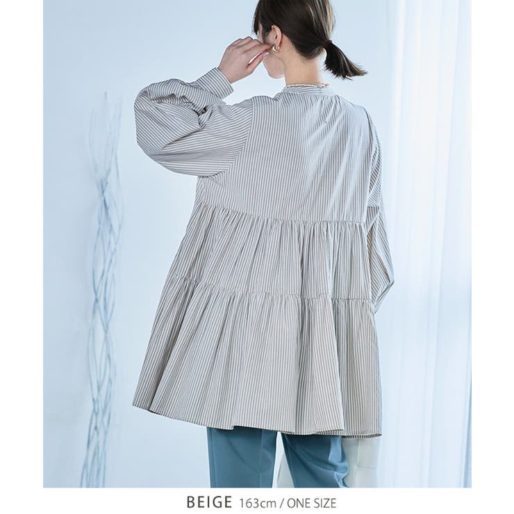 yori♥️ストライプティアードチュニック♥️ ストライプティアードチュニック チュニック ブラウス[品番