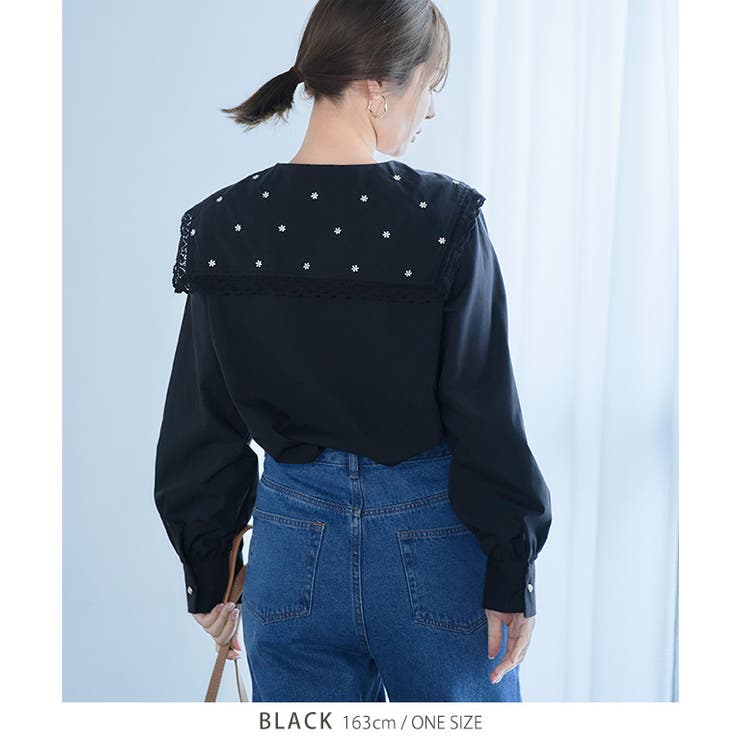 ビックカラーディジー花刺繍ブラウス ビックカラー ブラウス
