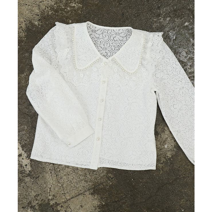 パール付きビッグカラー総レースブラウス レース トップス | Growing Rich | 詳細画像10 