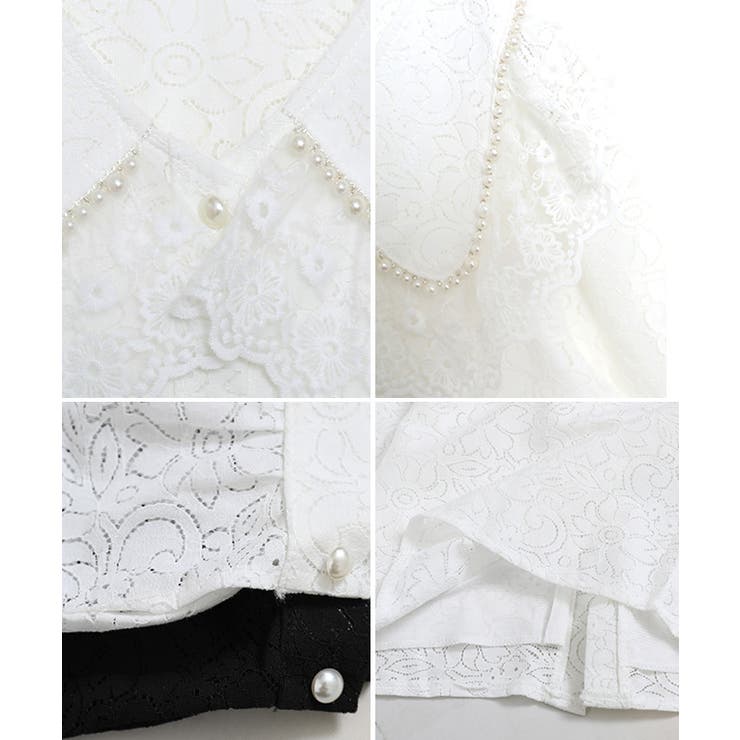 パール付きビッグカラー総レースブラウス レース トップス | Growing Rich | 詳細画像14 