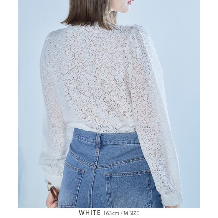 パール付きビッグカラー総レースブラウス レース トップス | Growing Rich | 詳細画像7 