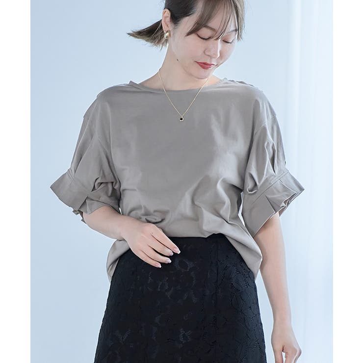 グレージュ | 袖タックフリルＴシャツ tシャツ レディース | Growing Rich