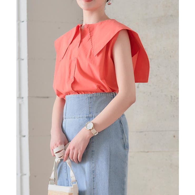 セーラーカラーノースリブラウス ビックカラー シャツ | Growing Rich | 詳細画像13 