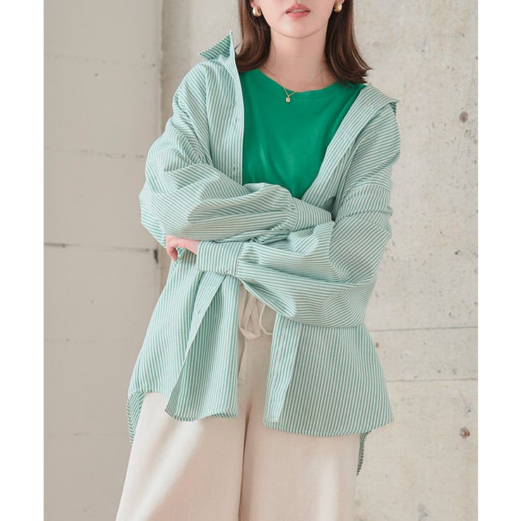 グリーン | ストライプシャツ シャツ ストライプ | Growing Rich