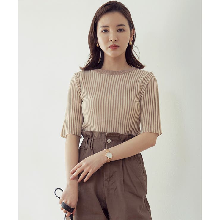 配色リブ5分袖プルオーバー トップス レディース | Growing Rich | 詳細画像9 