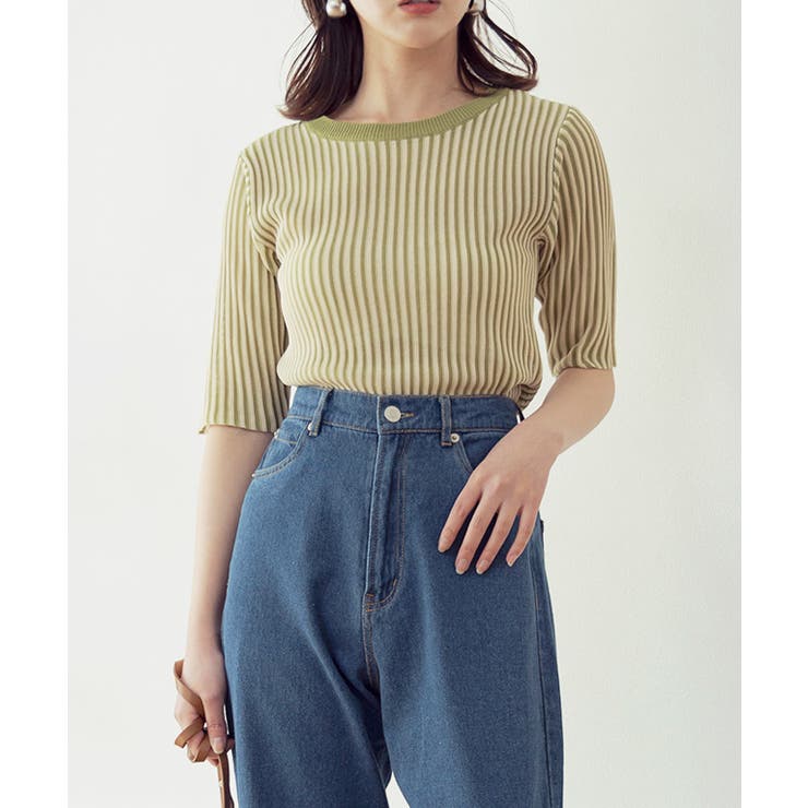 配色リブ5分袖プルオーバー トップス レディース | Growing Rich | 詳細画像13 