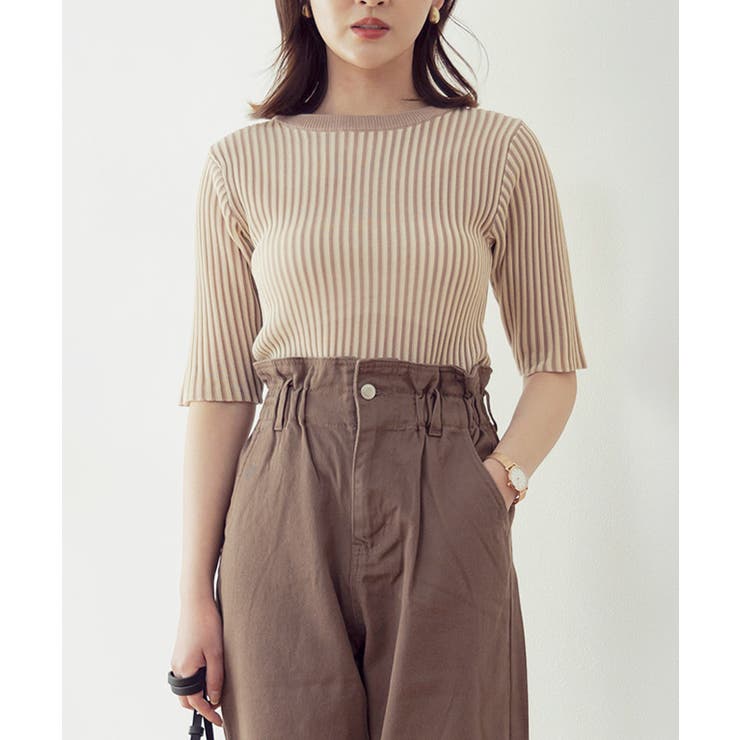 配色リブ5分袖プルオーバー トップス レディース | Growing Rich | 詳細画像14 