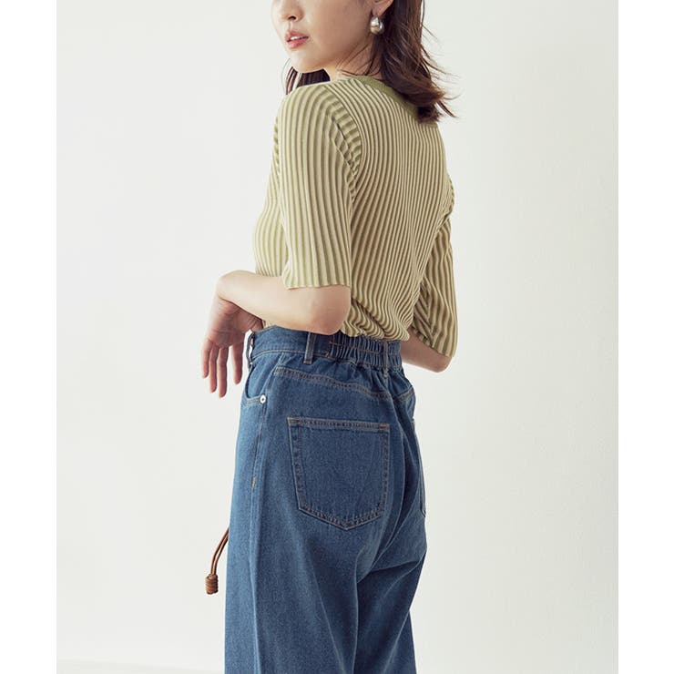 配色リブ5分袖プルオーバー トップス レディース | Growing Rich | 詳細画像6 