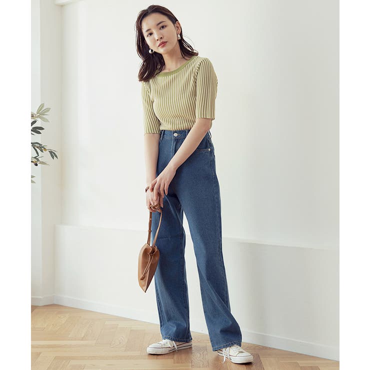 配色リブ5分袖プルオーバー トップス レディース | Growing Rich | 詳細画像7 