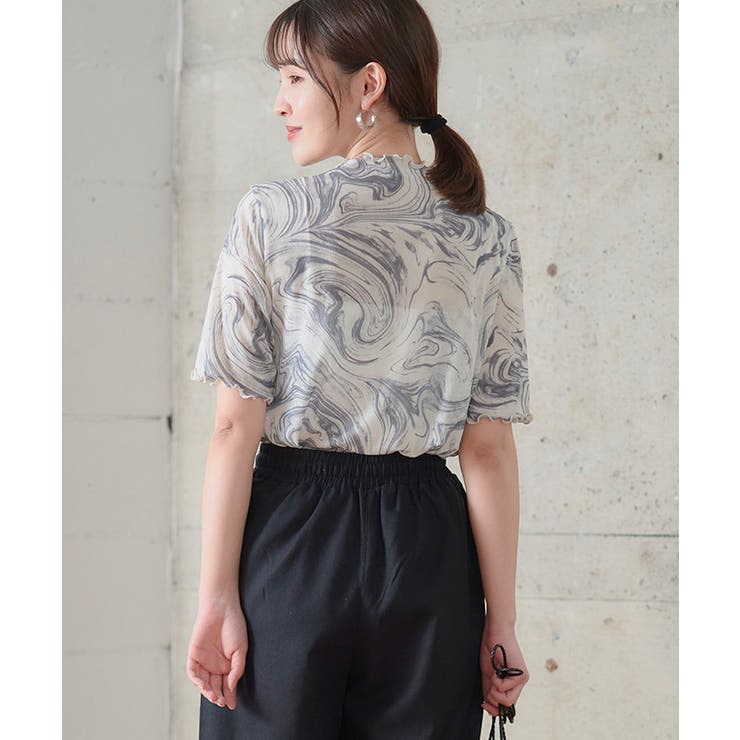 HATRA 柄 シアートップス マーブル柄 HATRA 柄 シアートップス マーブル柄