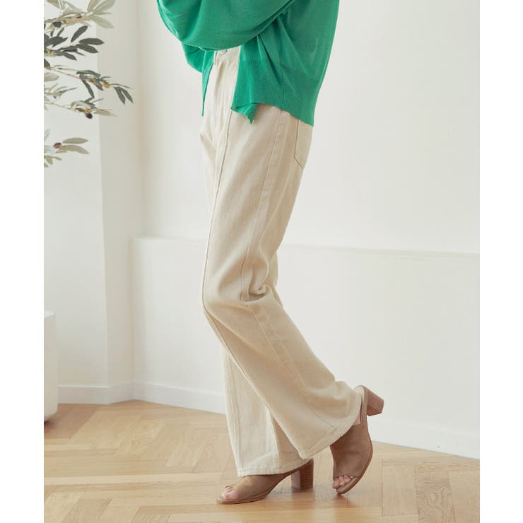 アイボリー | センタープレスセミフレアデニム デニム レディース | Growing Rich