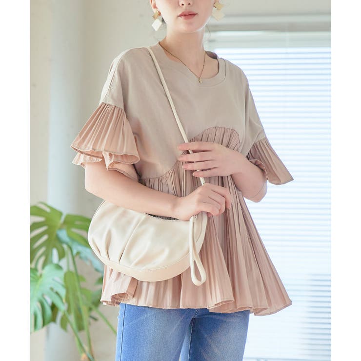 フレアスリーブ切替プリーツトップス レディース カットソー | Growing Rich | 詳細画像7 