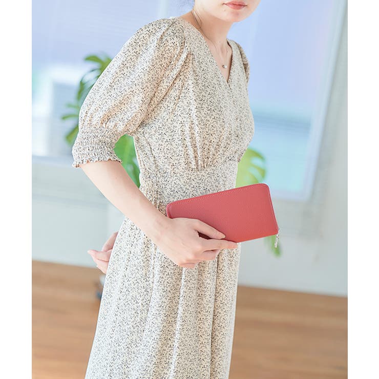 パフスリーブ花柄ワンピース ワンピース ロング[品番