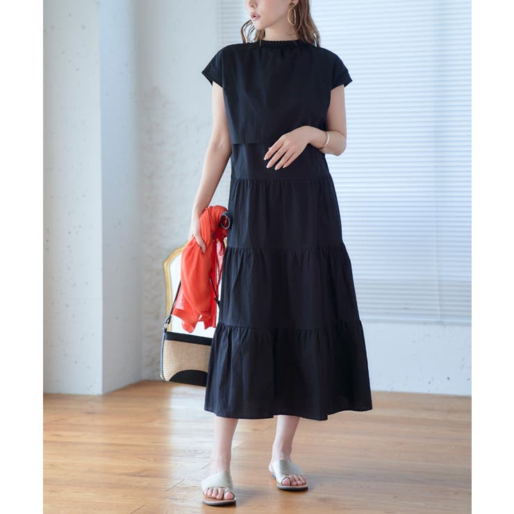 ブラック | 切替シャギーネックワンピース ワンピース ロング | Growing Rich