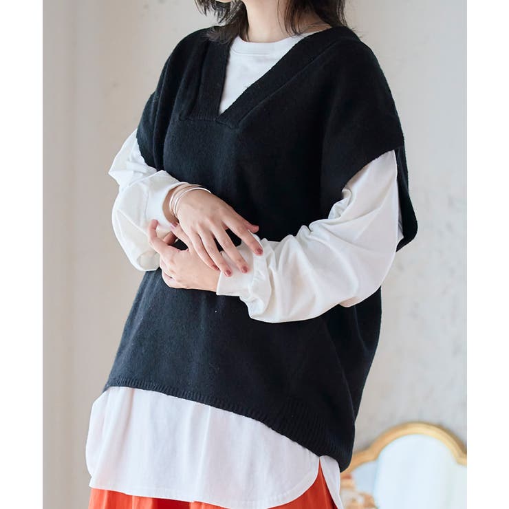 Vネックオーバーニットベスト トップス ベスト | Growing Rich | 詳細画像15 