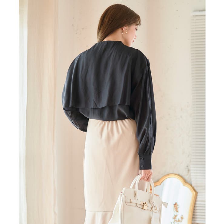 ケープカラーラッフルデザインシャツ トップス ブラウス | Growing Rich | 詳細画像7 