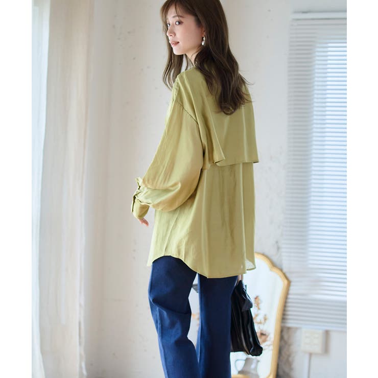 ケープカラーラッフルデザインシャツ トップス ブラウス | Growing Rich | 詳細画像2 