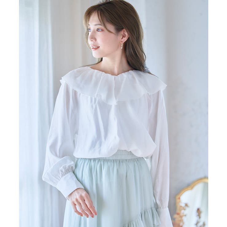 オフホワイト | フリル襟ブラウス トップス ブラウス | Growing Rich