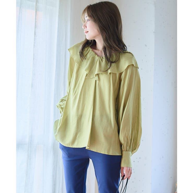 オリーブ | フリル襟ブラウス トップス ブラウス | Growing Rich