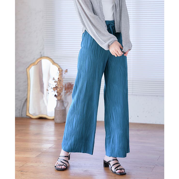 変形プリーツストレートパンツ パンツ プリーツパンツ[品番