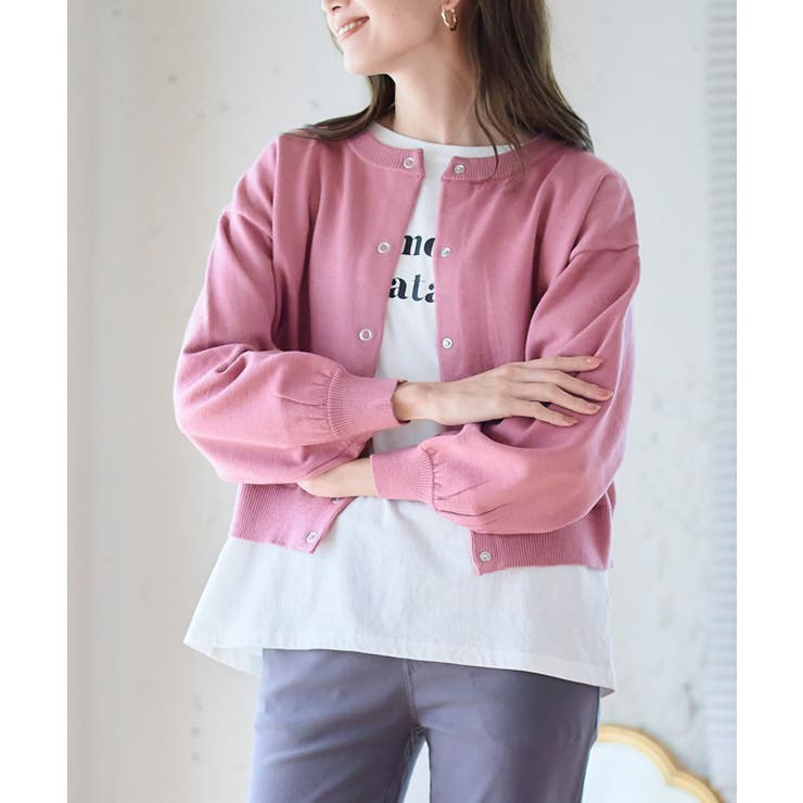 ピンク | スナップボタンニットカーディガン トップス カーディガン | Growing Rich