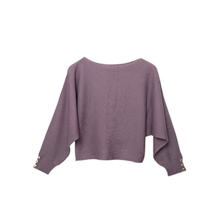 長袖パープル | 選べる袖丈 袖スタッズニット トップス | Growing Rich