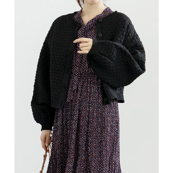 ブラック | ポップコーン編みニットカーディガン カーディガン ニット | Growing Rich