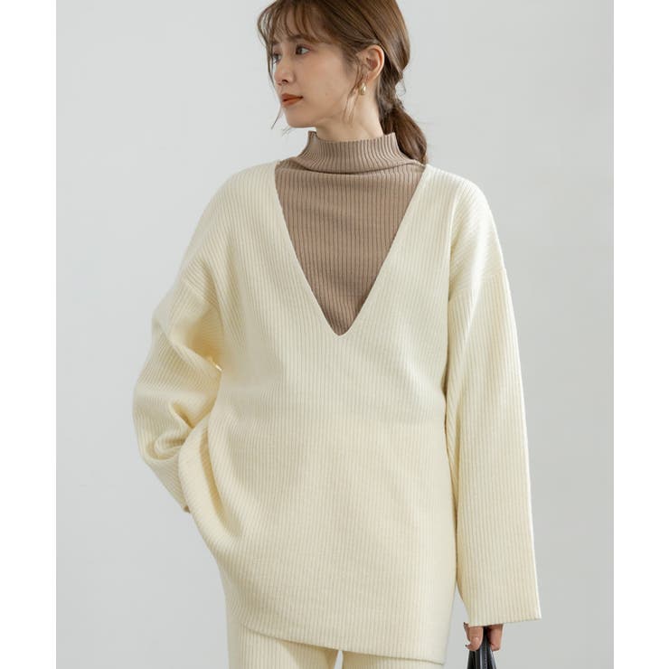 ベージュ | ハイネックリブニット ニット レディース | Growing Rich