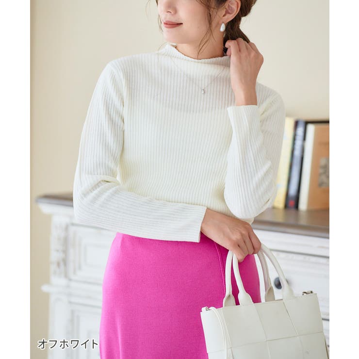 オフホワイト | ハイネックリブニット ニット レディース | Growing Rich