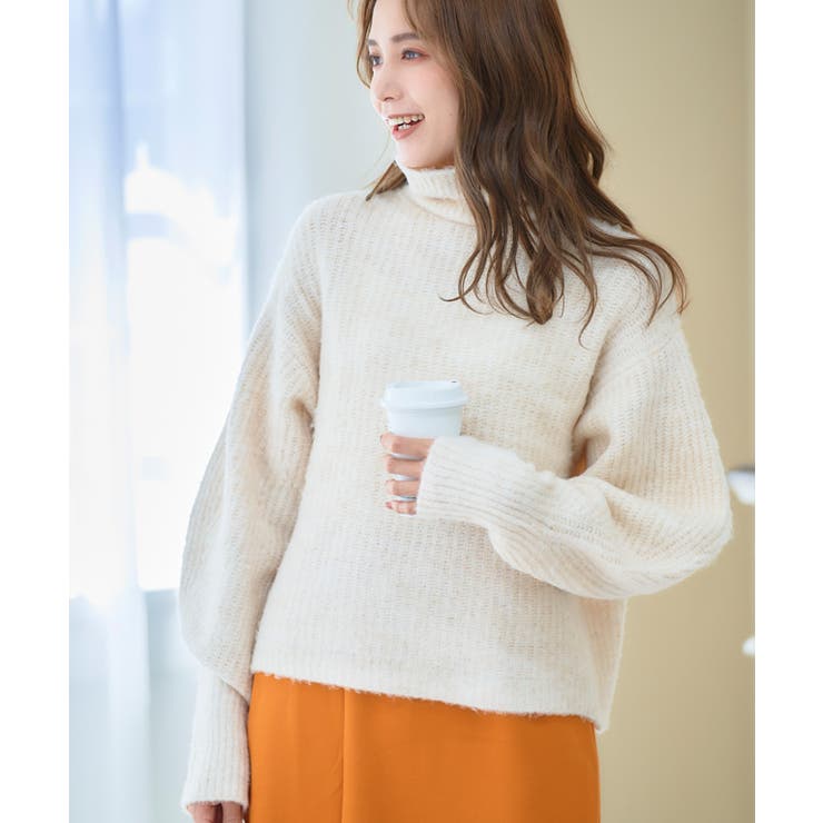 アイボリー | ランタンスリーブハイネックニット ニット レディース | Growing Rich