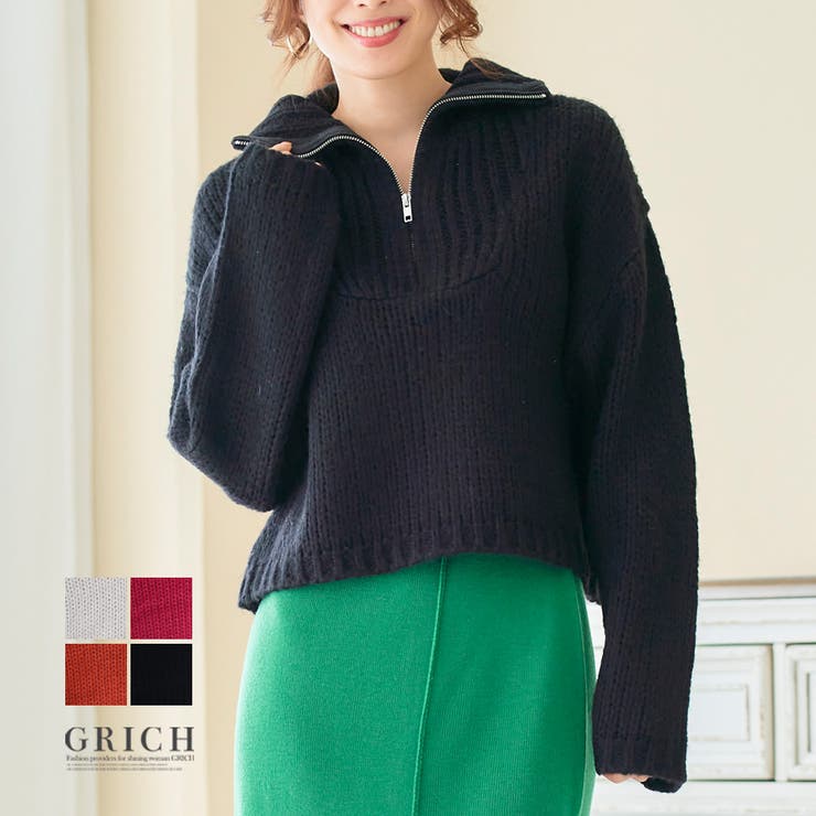 ハーフジップショート起毛ニット ニット レディース | Growing Rich | 詳細画像1 