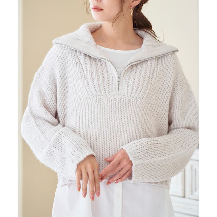 ハーフジップショート起毛ニット ニット レディース | Growing Rich | 詳細画像4 