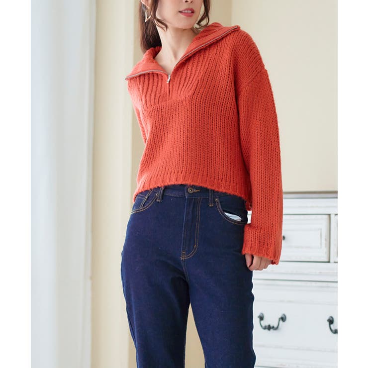 ハーフジップショート起毛ニット ニット レディース | Growing Rich | 詳細画像5 